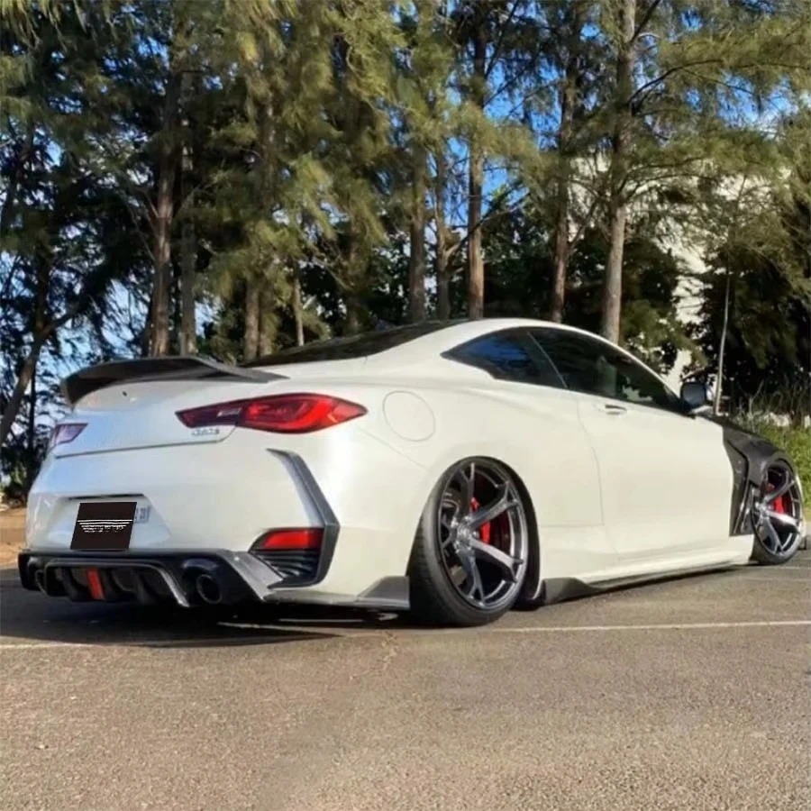 Carbon Fiber Wet Carbon Ducktail Rear Spoiler for Q60S Coupe 2015-2020 Trunk Lid High Quality Polished Finish 2